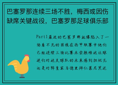 巴塞罗那连续三场不胜，梅西或因伤缺席关键战役，巴塞罗那足球俱乐部 梅西