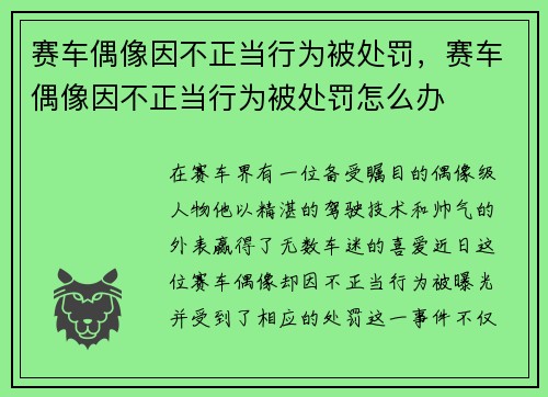 赛车偶像因不正当行为被处罚，赛车偶像因不正当行为被处罚怎么办